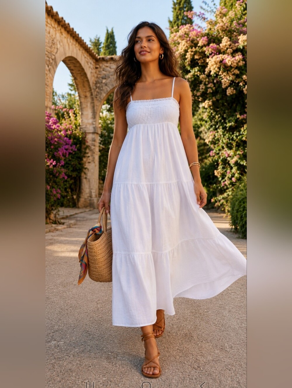 ZARA White Tiered Lace Poplin Maxi Dress Smocked Size S - Picture 12 of 12
